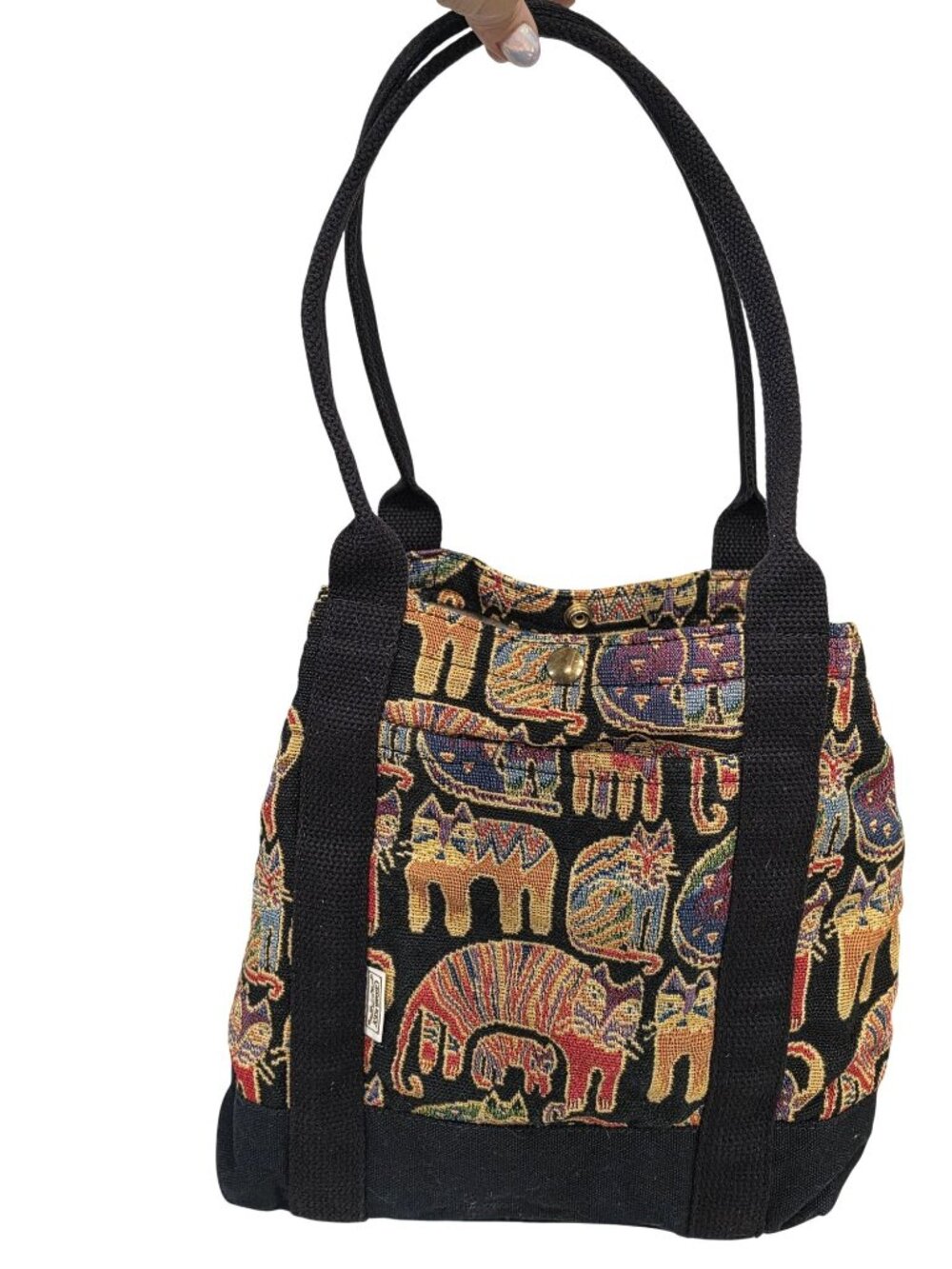 Cedar Key Cat Tapestry Canvas Tote Bag With Black Straps & Interior Pocket - Picture 8 of 10